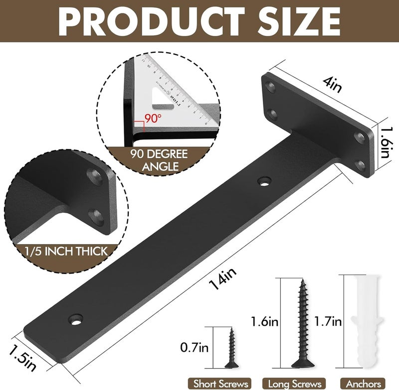 MIUGO 6 Pack Heavy Duty Shelf Brackets 14 inch, Floating Shelf Brackets(1/5”-Thick) - Image 3